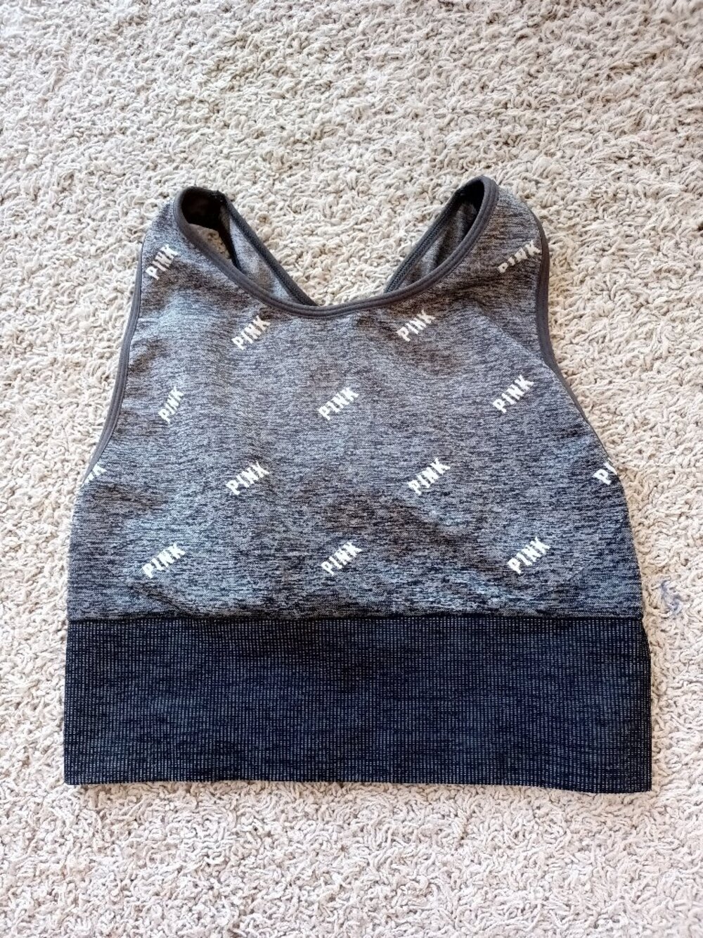 Victoria's Secret VS PINK Medium M Gray Logo Racerback Sports Bra NWOT